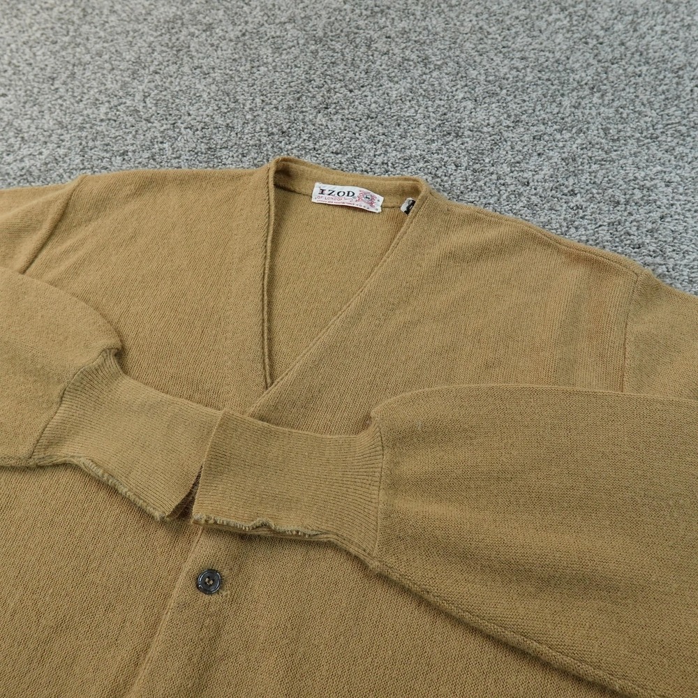 VTG Izod Sweater Mens XL Brown Orlon Acrylic Cardigan V Neck Knit USA Grandpa